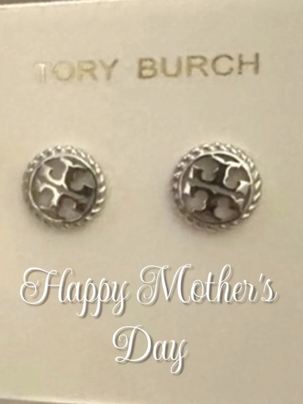 TORY BURCH LOGO earrings in silver NEW WITH TAGS $98 MSRP